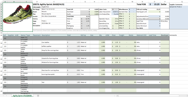 Figure 12: Advanced cost sheet with tooling amortization